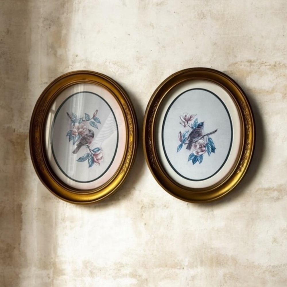 Gold Framed Bird Art Prints vintage Homco